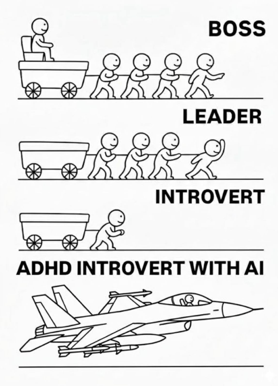 Boss vs Leader vs Introvert vs ADHD Introvert with AI meme